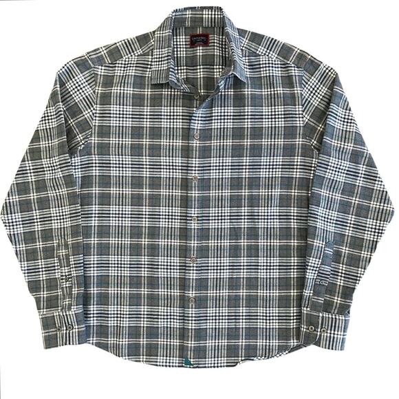 Untuckit Mens Flannel Button Shirt L Gray Plaid Quenterra Long Sleeve Cotton - Picture 2 of 11